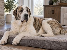 Central Asian Shepherd resting in a clean living room